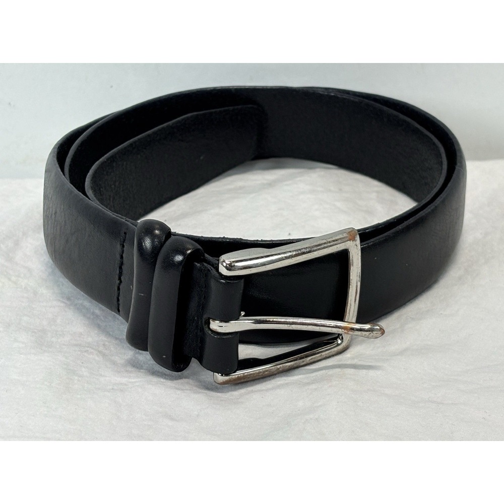 Polo Ralph Lauren Men's Black Leather Belt 38/95 Silver Buckle Embossed Pony